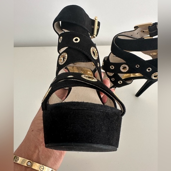 Michael Kors Delilah Grommet Platform suede ankle strap heels size 5 1/2 black - Picture 9 of 15